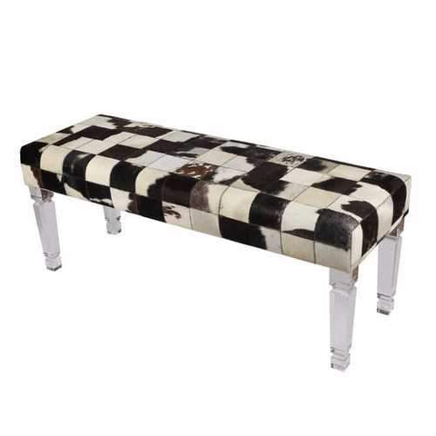 Ultra Intriguing Patchwork Cowhide Bench