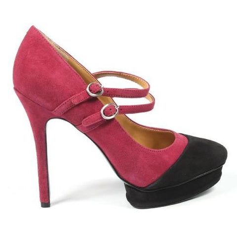 Fuxia 6 US - 36.5 EUR Nine West Womens Double Strap Pump NWARGILE RED BLK