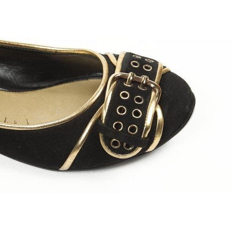 Black 5 US - 35.5 EUR Nine West Womens Heeled Ballerina NWALYN BLACK GOLD