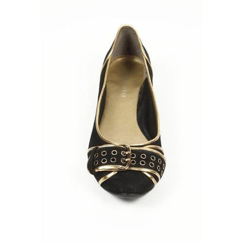 Black 6 US - 36.5 EUR Nine West Womens Heeled Ballerina NWALYN BLACK GOLD