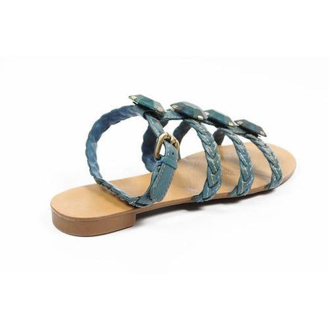 Blue 6.5 US - 37 EUR Nine West Womens Ankle Strap Flat Sandal NWRADIOWAVE MEDIUM BLU