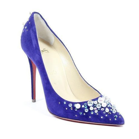 Blue 39.5 EUR - 9.5 US Christian Louboutin Womens Pump CANDIDATE 100 VEAU VELOURS