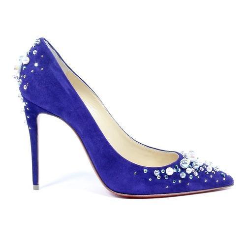 Blue 39.5 EUR - 9.5 US Christian Louboutin Womens Pump CANDIDATE 100 VEAU VELOURS