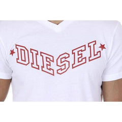White S Diesel Mens T-Shirt Short Sleeves V-Neck 00SDG0 R091B 100 T-KRITIL