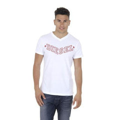 White S Diesel Mens T-Shirt Short Sleeves V-Neck 00SDG0 R091B 100 T-KRITIL