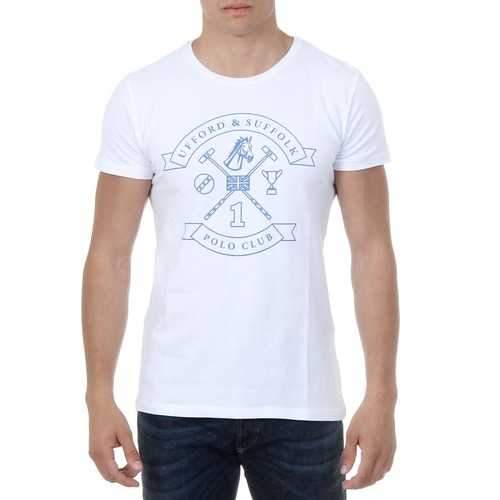 White M Ufford & Suffolk Polo Club Mens T-Shirt Short Sleeves Round Neck US027 WHITE