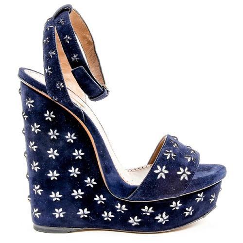 Blue 39.5 EUR - 9.5 US Alaia Womens Ankle Strap Wedge Sandal 6E3X842CC06 C551