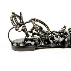 Black 40 EUR - 10 US Balmain Paris Womens Cut Out Flat Sandal S6C PS 010106 LAWRENCE 176