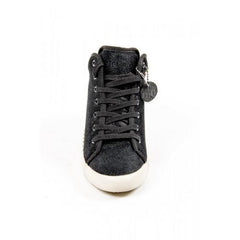 Black 39 EUR - 9 US Olo Womens High Sneaker 04N10 04 DOLLY LEATHER BLACK PRINTING STRASS