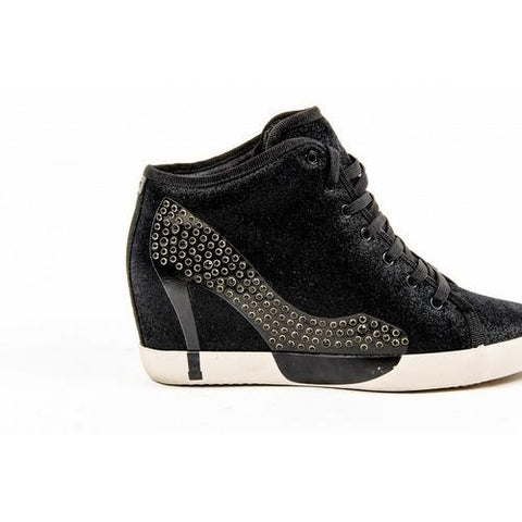 Black 40 EUR - 10 US Olo Womens High Sneaker 04N10 04 DOLLY LEATHER BLACK PRINTING STRASS