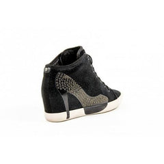 Black 40 EUR - 10 US Olo Womens High Sneaker 04N10 04 DOLLY LEATHER BLACK PRINTING STRASS