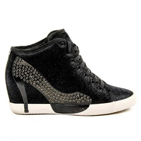 Black 41 EUR - 11 US Olo Womens High Sneaker 04N10 04 DOLLY LEATHER BLACK PRINTING STRASS