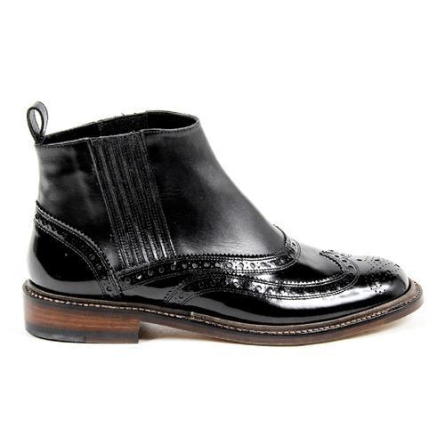 Black 39 EUR - 9 US Robert Clergerie Paris Womens Brogue Ankle Boot EGIM JAZZ JAZZ V LISSE NOIR EL NOIR