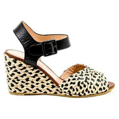 Multicolor 36.5 EUR - 6.5 US Robert Clergerie Paris Womens Ankle Strap Wedge Sandal DIZON PAILLE NAT VEG NOIR DBL PDR BC