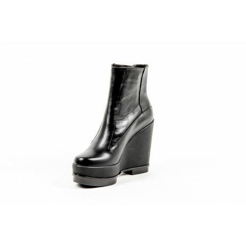 Black 37 EUR - 7 US Robert Clergerie Paris Womens Wedge Ankle Boot SENCIO VEAU LISSE NOIR DBL POUDRE