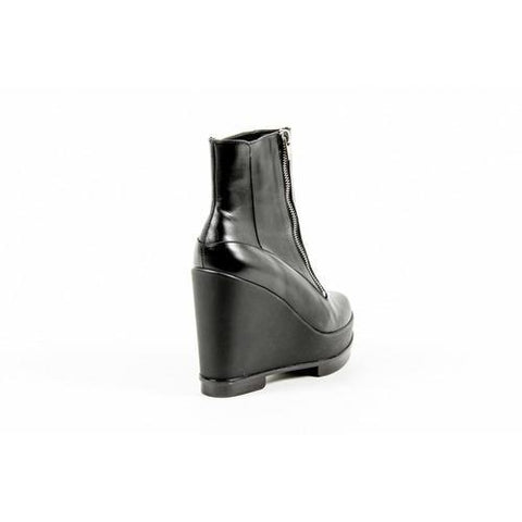 Black 37 EUR - 7 US Robert Clergerie Paris Womens Wedge Ankle Boot SENCIO VEAU LISSE NOIR DBL POUDRE
