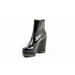 Black 37.5 EUR - 7.5 US Robert Clergerie Paris Womens Wedge Ankle Boot SENCIO VEAU LISSE NOIR DBL POUDRE