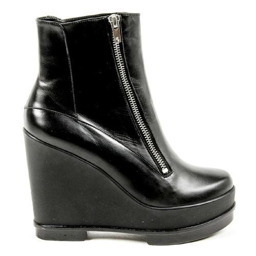 Black 37.5 EUR - 7.5 US Robert Clergerie Paris Womens Wedge Ankle Boot SENCIO VEAU LISSE NOIR DBL POUDRE
