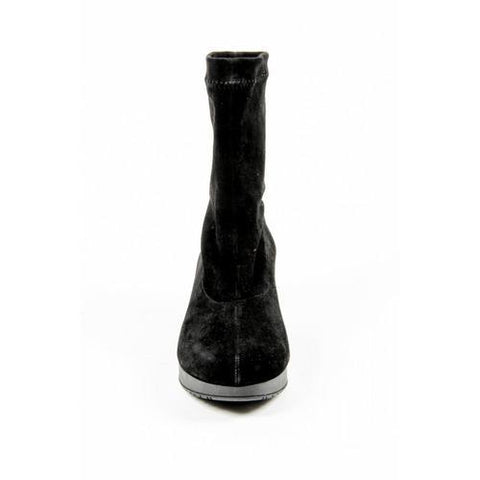 Black 37 EUR - 7 US Robert Clergerie Paris Womens Short Boot NERDALJ VELOURS STRETCH NOIR DBL NR