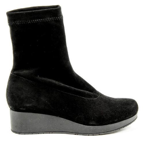 Black 37 EUR - 7 US Robert Clergerie Paris Womens Short Boot NERDALJ VELOURS STRETCH NOIR DBL NR