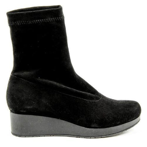 Black 37 EUR - 7 US Robert Clergerie Paris Womens Short Boot NERDALJ VELOURS STRETCH NOIR DBL NR
