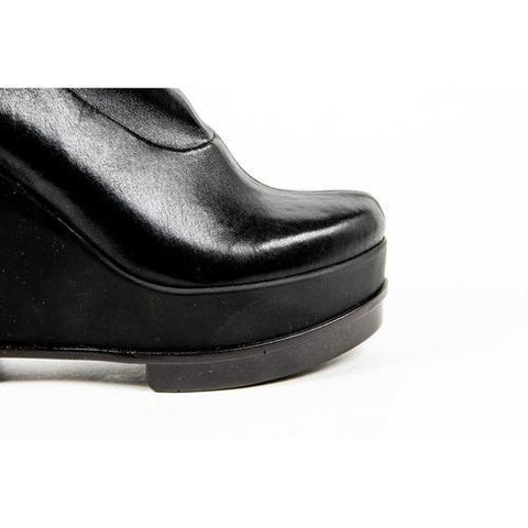 Black 37.5 EUR - 7.5 US Robert Clergerie Paris Womens Wedge Short Boot SOUZIJ AGNEAU STRETCH NOIR DBL NR