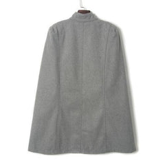 Gray High Neck Plain Woolen Cape