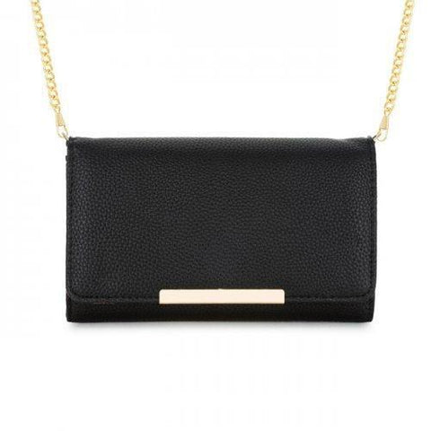 Laney Black Pebbled Faux Leather Clutch With Gold Chain Strap (pack of 1 ea)