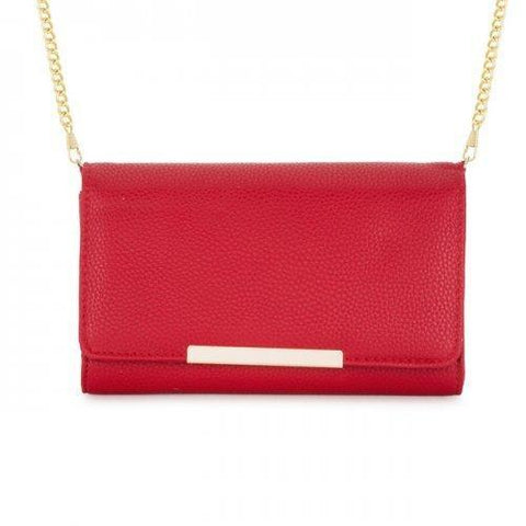 Laney Red Pebbled Faux Leather Clutch With Gold Chain Strap (pack of 1 ea)