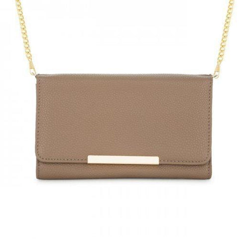 Laney Taupe Pebbled Faux Leather Clutch With Gold Chain Strap (pack of 1 ea)