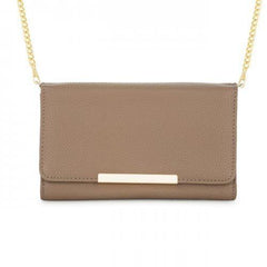 Laney Taupe Pebbled Faux Leather Clutch With Gold Chain Strap (pack of 1 ea)