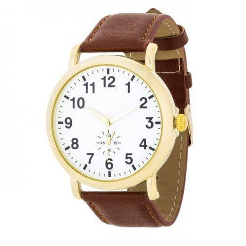 Gold Classic Watch With Brown Leather Strap (pack of 1 ea)