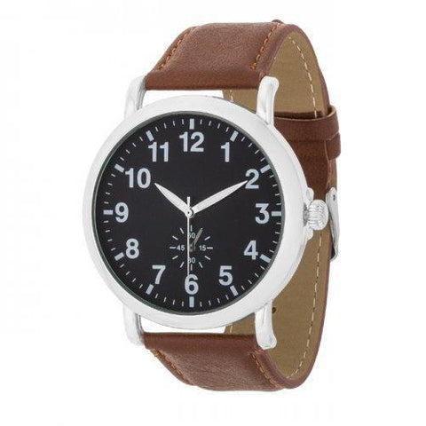 Silver Classic Watch With Brown Leather Strap (pack of 1 ea)