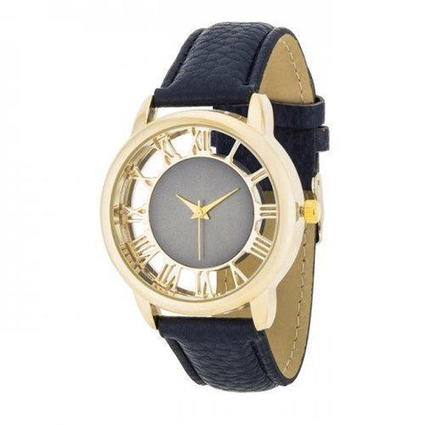 Cecelia Gold Boyfriend Watch With Navy Blue Leather Band (pack of 1 ea)