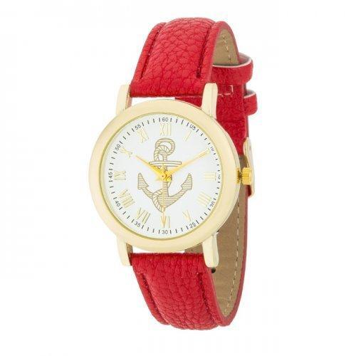 Natalie Gold Nautical Watch With Red Leather Band (pack of 1 ea)
