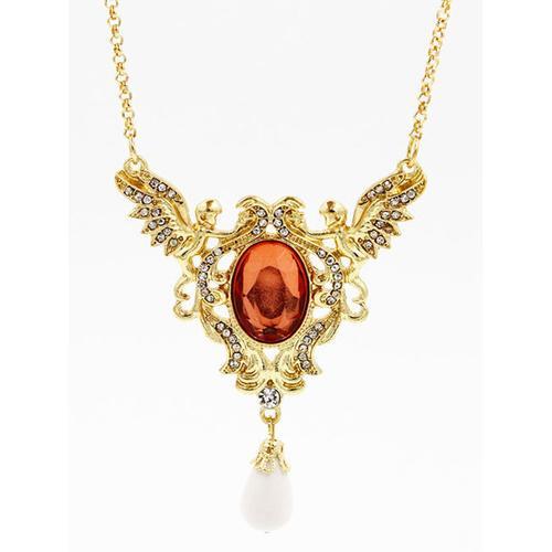 Golden Cut Out Crystal Stone Teardrop Necklace