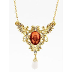 Golden Cut Out Crystal Stone Teardrop Necklace