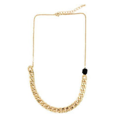 Black Stone Embellished Chunky Chain Drop Necklace