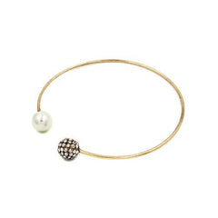 Gold Faux Pearl and Diamante Bead Bangle Necklace