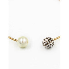 Gold Faux Pearl and Diamante Bead Bangle Necklace