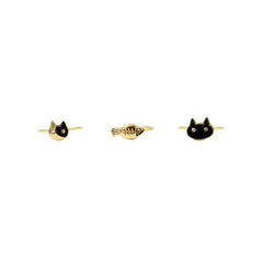Golden Cute Crystal Cat And Fish Finger Ring Pack