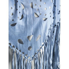 Light Blue Suedette Laser Cut Fringed Cape