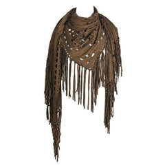Coffee Suedette Laser Cut Fringed Cape