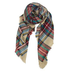 Multicolor Plaid Raw Edge Scarf