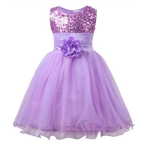 Wholesale Little Girls' Sequin Mesh Flower Ball Gown Party Dress Tulle Prom Purple