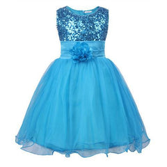 Wholesale Little Girls' Sequin Mesh Flower Ball Gown Party Dress Tulle Prom Blue