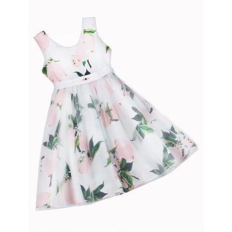 Wholesale Girls Sleeveless Cotton Lemon Print Children Princes Dress Pink