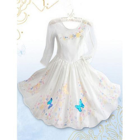 Little Girls' Long Sleeve Cinderella Casual Dress White