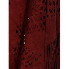 Burgundy Suedette Laser Cut Tasseled Cape